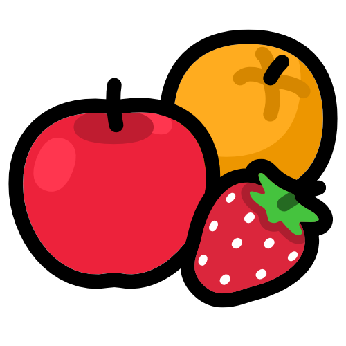 An apple, an orange, and a strawberry.